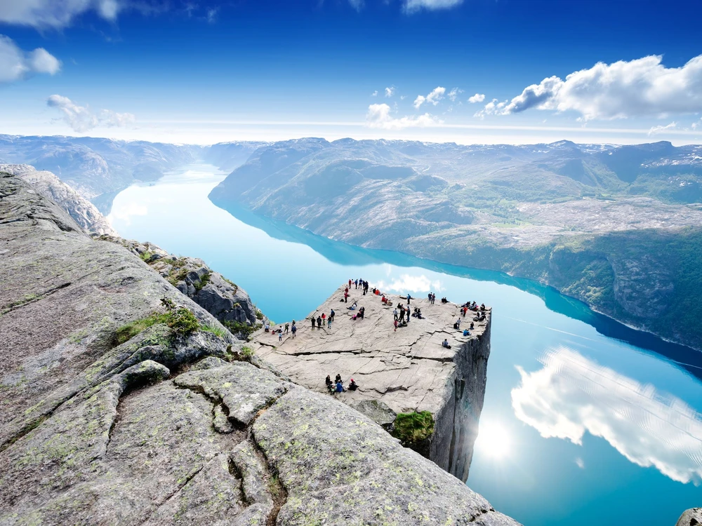 Cliff Preikestolen at fjord Lysefjord - Norway - nature and travel background