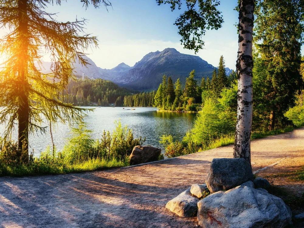 Majestic mountain lake in National Park High Tatra. Strbske pleso, Slovakia, Europe.