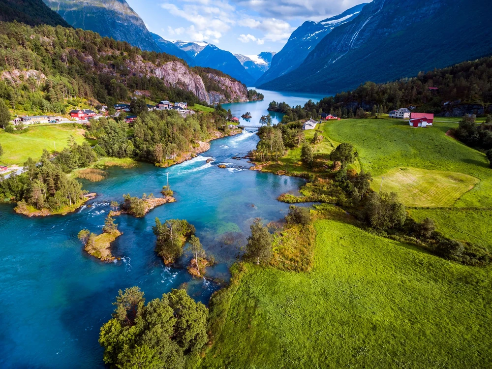 Beautiful Nature Norway natural landscape aerial photography. lovatnet lake.