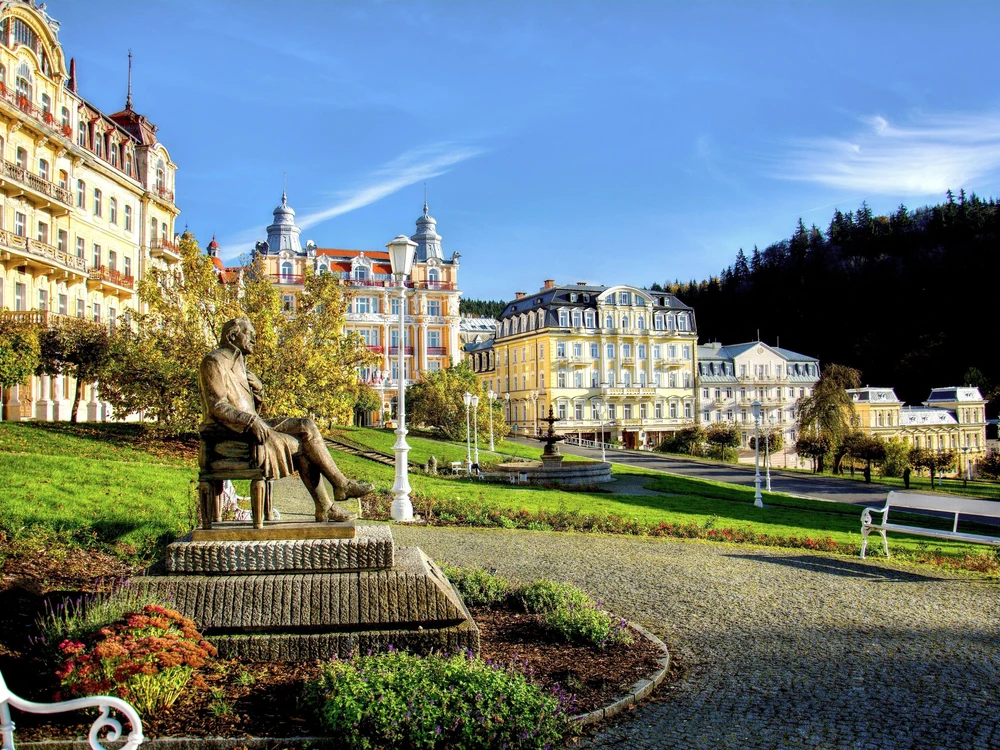Goethe square in the small west bohemian spa town Marianske Lazne (Marienbad) - Czech Republic (region Karlovy Vary)