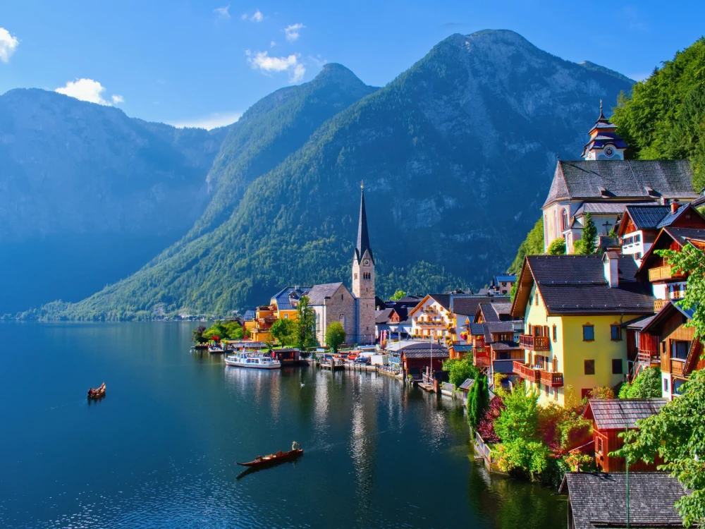 Hallstatt, Austria - beautiful view on the famous Austrian Alpine town.
