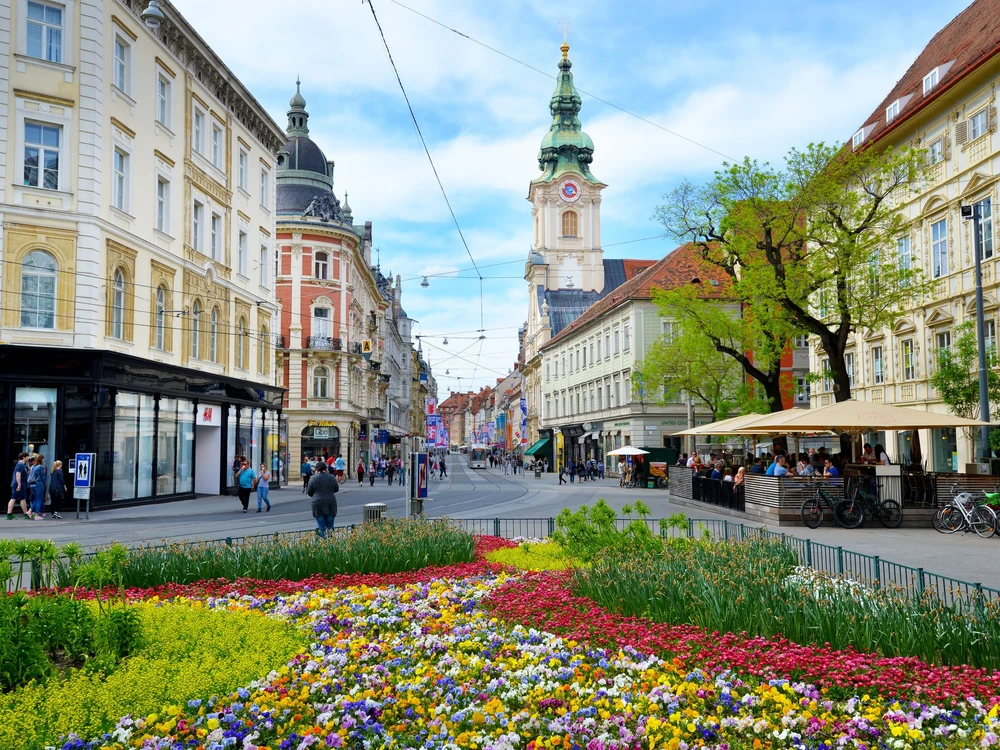 GRAZ, AUSTRIA - MAY 1:City of Graz street view, on May 1. 2018. in Graz, Austria