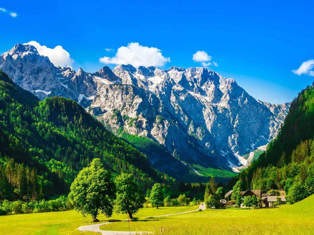 View on mountains by Logar Valley in the slovenian Alps