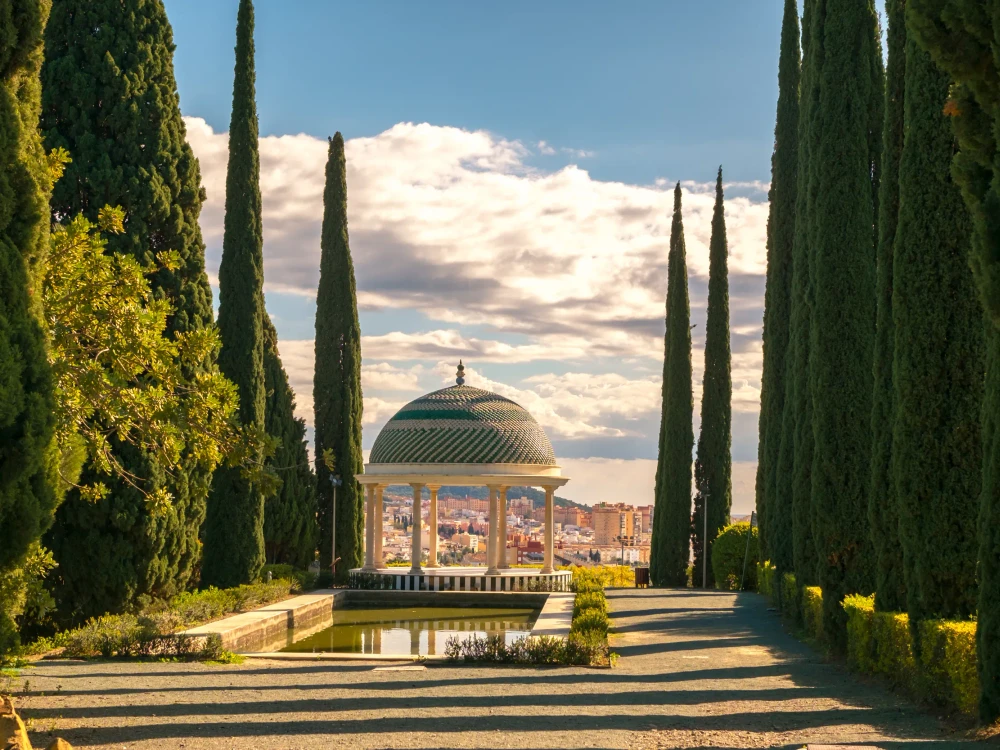 Malaga, Spain - January 27, 2018. Historical Gazebo, Conception garden, jardin la concepcion in Malaga, Spain