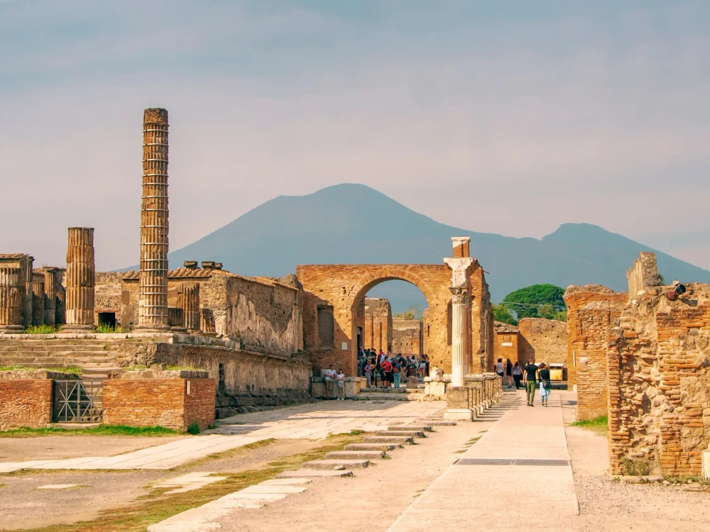 Ruins of Pompeii with Mount Vesuvius, near Naples. One of the main tourist attractions in Italy.