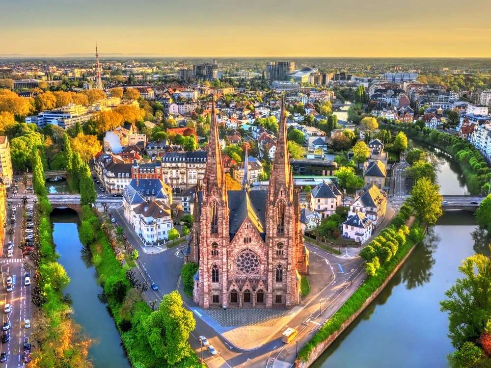 Aerial view of the Saint Paul Church in Strasbourg - Alsace, France