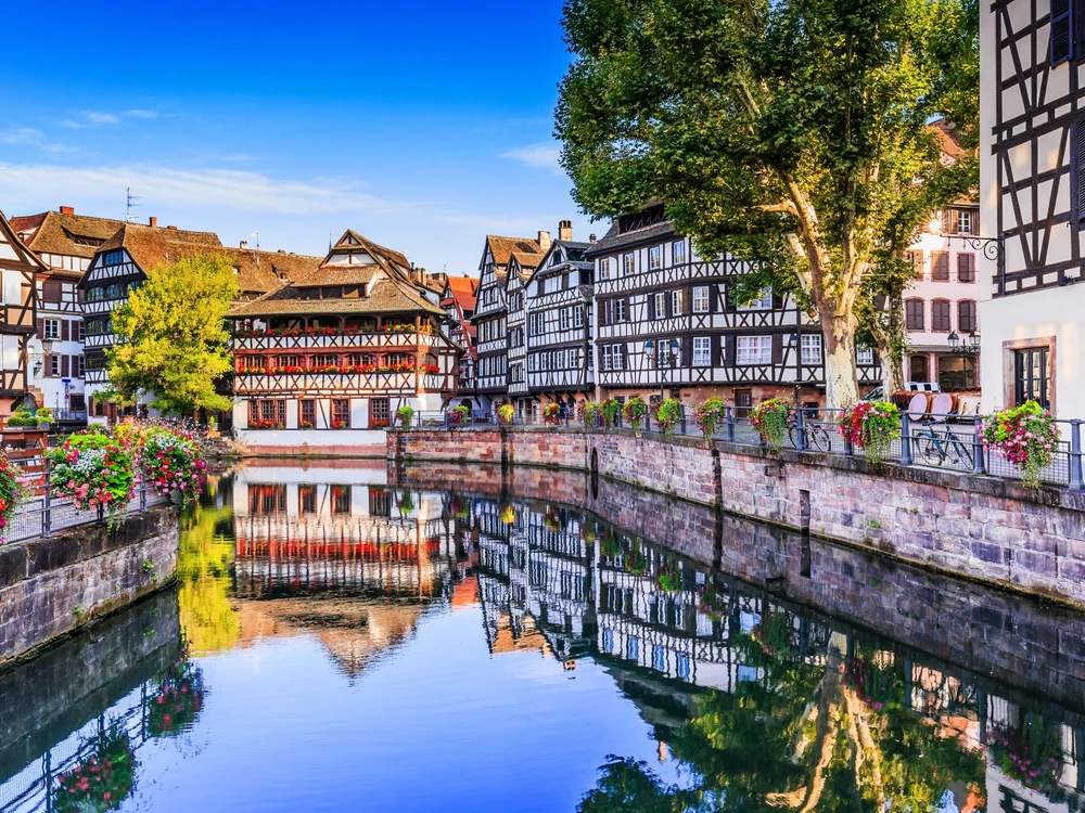 Strasbourg, Alsace, France. Traditional half timbered houses of Petite France.
