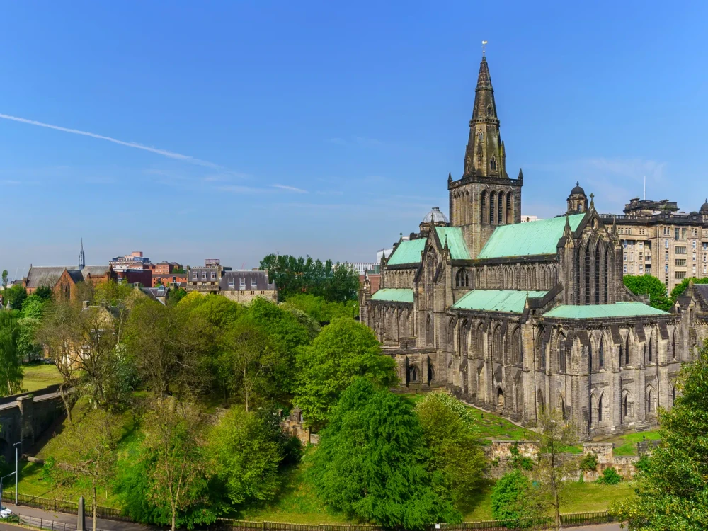 Panoramic Glasgow Cathedral is the oldest cathedral on mainland and is the oldest building in Glasgow and also called St Mungo Cathedral , Scotland