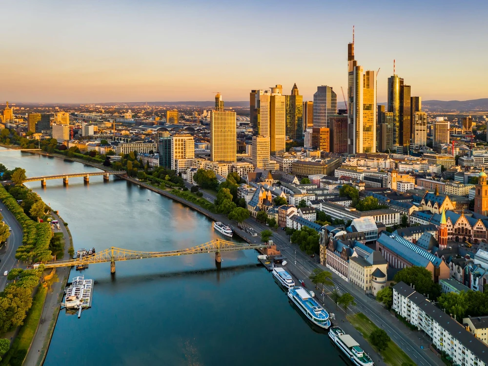 Frankfurt am Main. Cityscape image of Frankfurt am Main during sunrise. Serial view