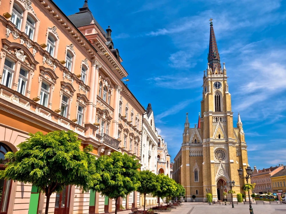 Novi Sad square and architecture street view, Vojvodina region of Serbia