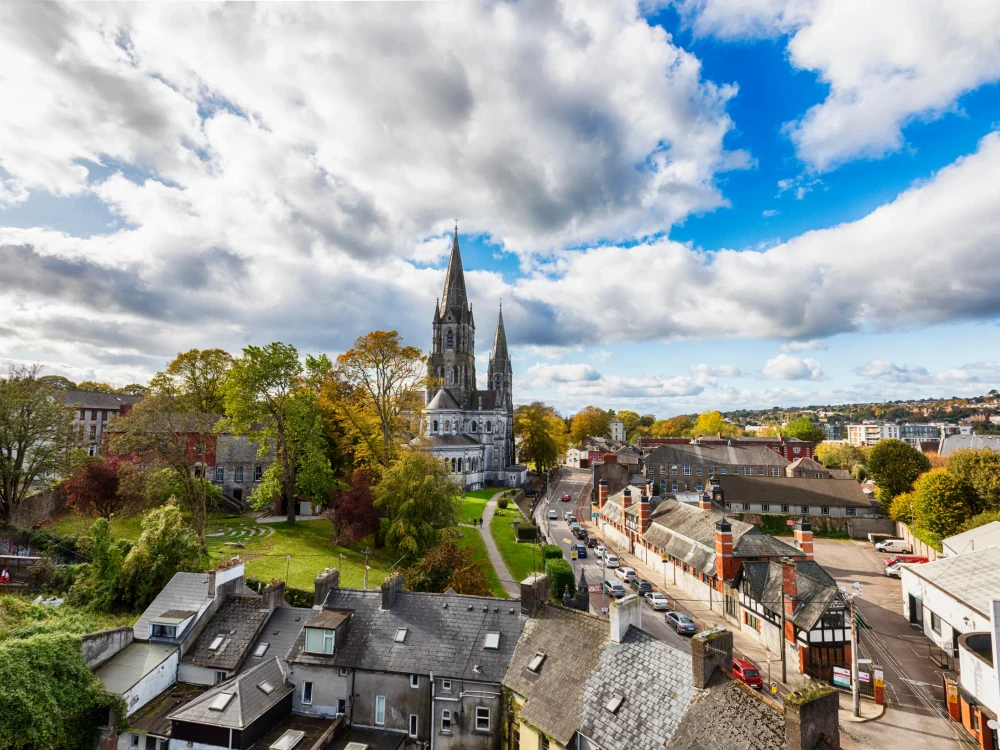 panorama of city Cork with  St. Fin Barre's Cathedral , Ireland