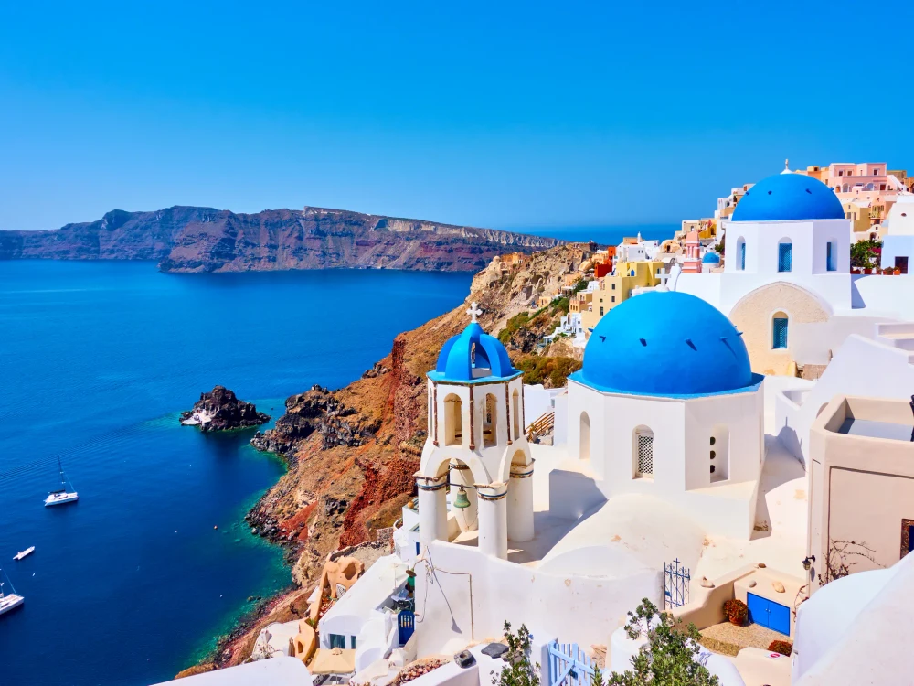 View of Oia town in Santorini island in Greece -- Greek landscape
