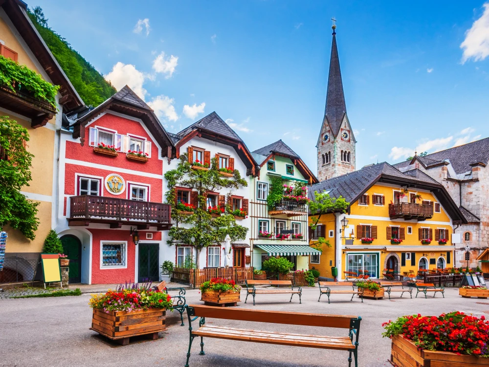 Hallstatt, Austria. Main square in the village.