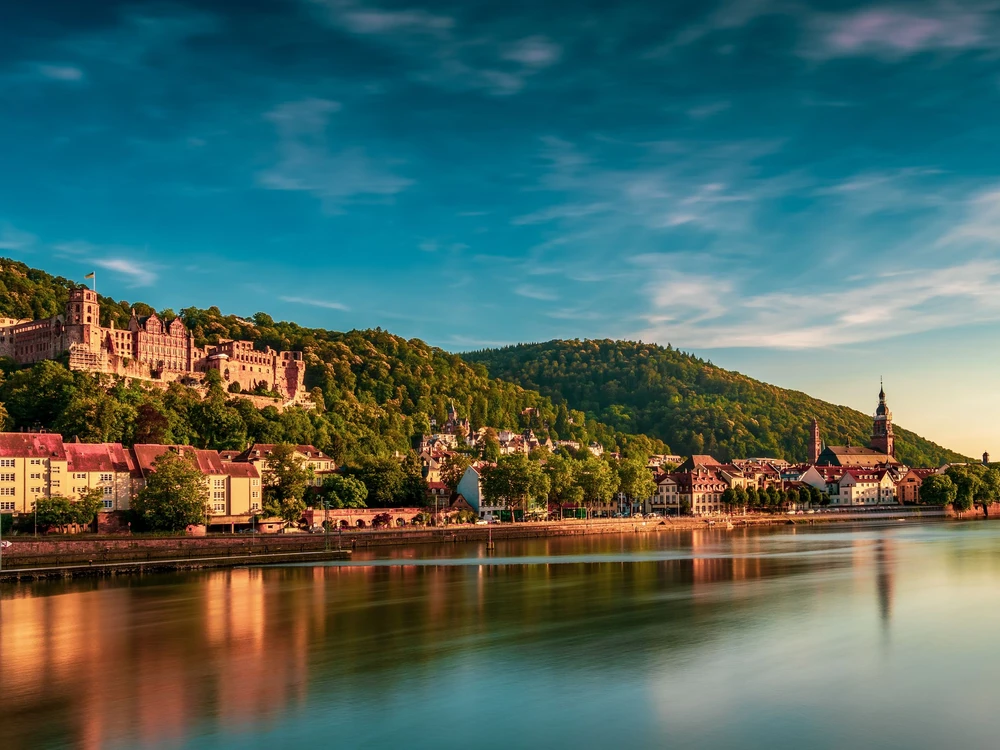 Panoramic view of Heidelberg old town and ruins of Heidelberg Castle, Germany.
