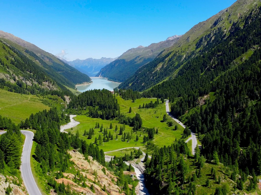 Beautiful Kaunertal Valley in the Austrian Alps - famous glacier in Austria - travel photography by drone