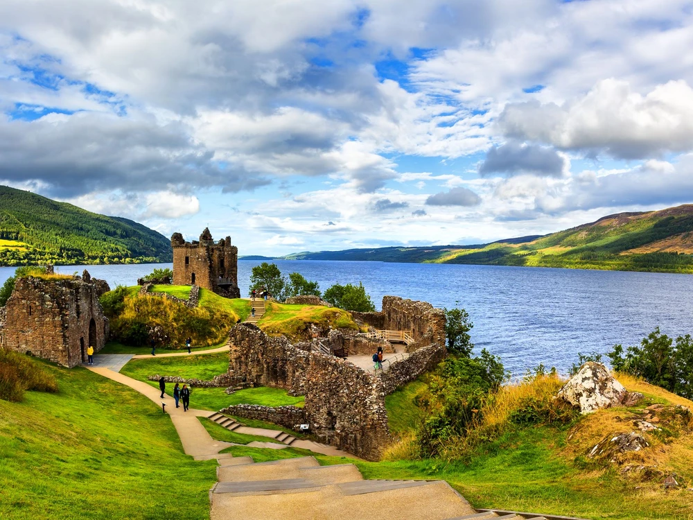 Ruins of Urquhart Castle along Loch Ness, Scotland, Great Britain