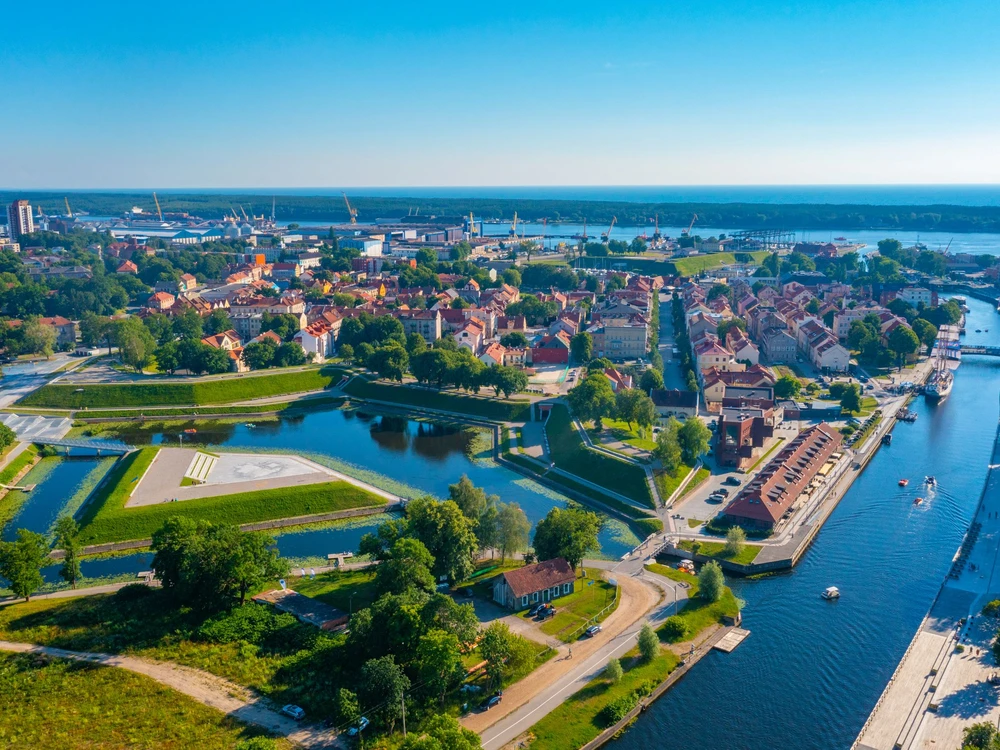 Aerial view of the Klaipeda and its castle in Lithuania.