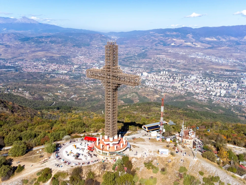 Skopje, Macedonia, October 29, 2023, Millennium Cross on the top of Vodno mountain hill