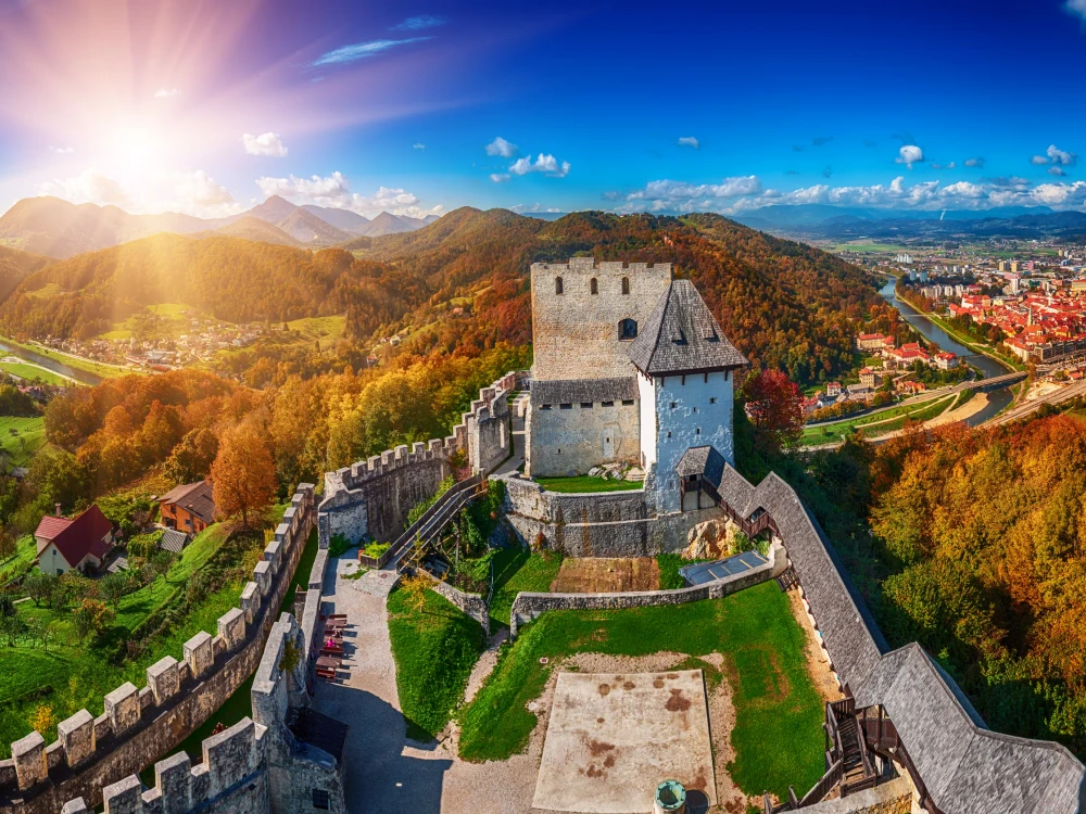 Medieval old castle in Celje city, Slovenia. Travel outdoor touristic background