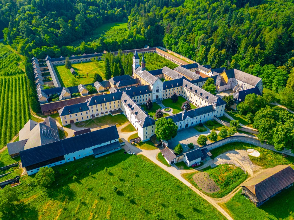 Aerial view of Pleterje Carthusian Monastery in Slovenia.Image
