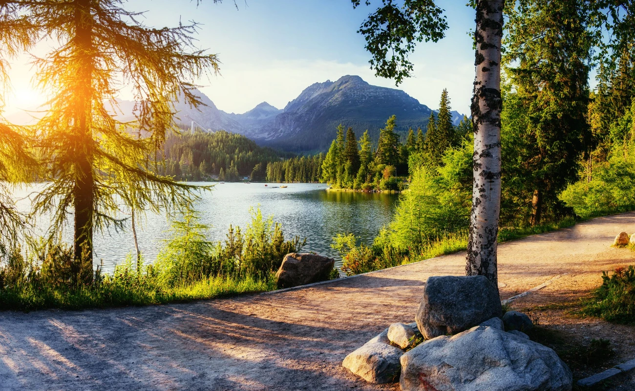 Majestic mountain lake in National Park High Tatra. Strbske pleso, Slovakia, Europe.