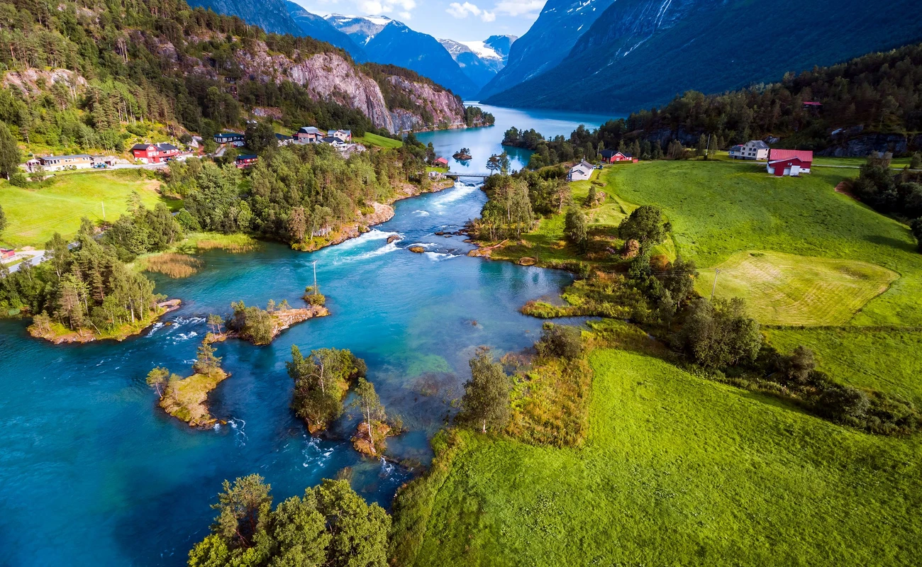 Beautiful Nature Norway natural landscape aerial photography. lovatnet lake.