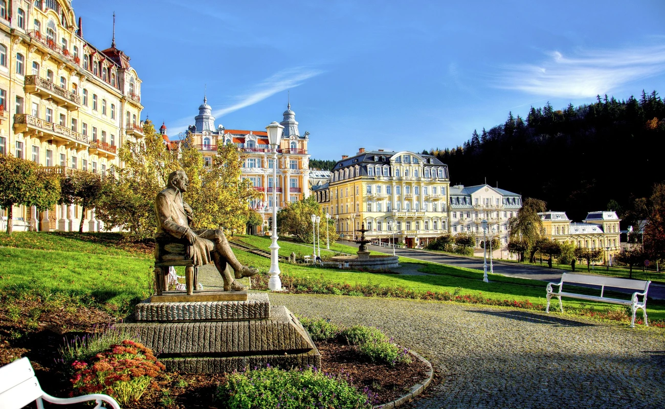 Goethe square in the small west bohemian spa town Marianske Lazne (Marienbad) - Czech Republic (region Karlovy Vary)