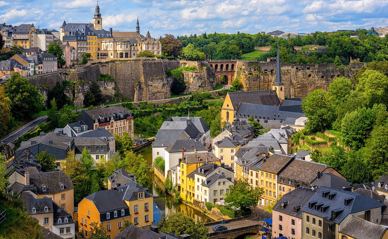Luxembourg city, the capital of Grand Duchy of Luxembourg, view of the Old Town and Grund