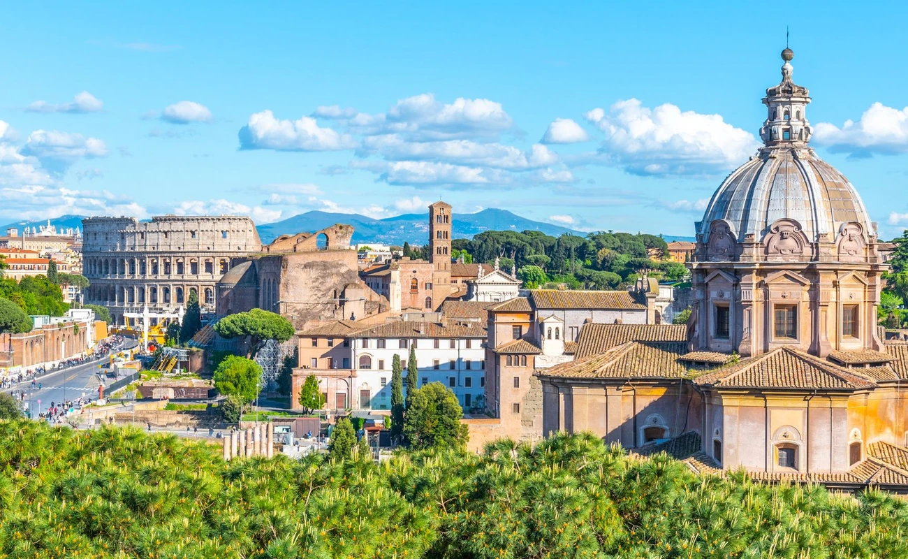 Church of Saint Luca and Martina, Italian: Santi Luca e Martina, in Roman Forum, Rome, Italy. Panoramic view.
