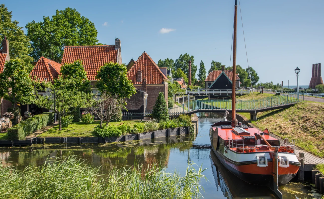 Enkhuizen, Netherlands, June 2022. The old fishermen's cottages at the Zuiderzee Museum in Enkhuizen. High quality photo