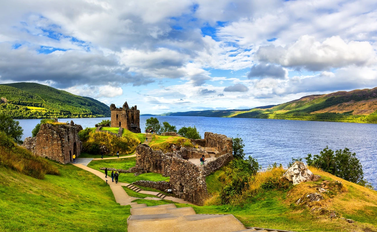Ruins of Urquhart Castle along Loch Ness, Scotland, Great Britain