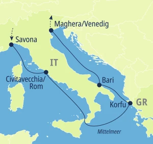 Eine Karte der Reiseroute