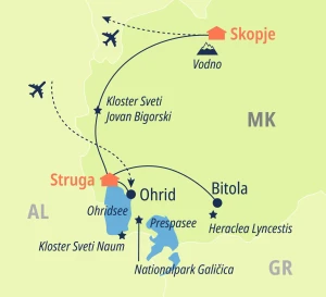 Eine Karte der Reiseroute