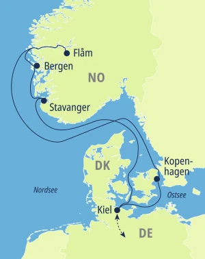 Eine Karte der Reiseroute