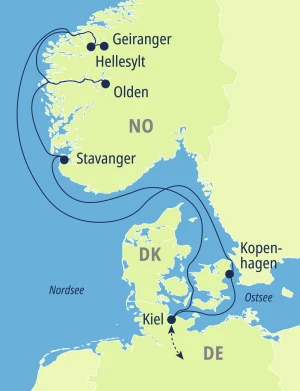 Eine Karte der Reiseroute
