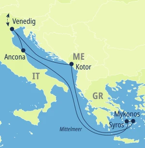 Eine Karte der Reiseroute