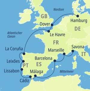 Eine Karte der Reiseroute