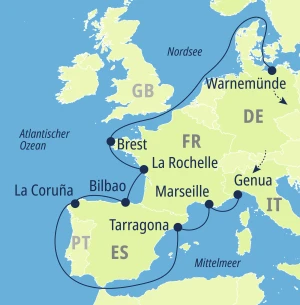 Eine Karte der Reiseroute