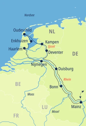Eine Karte der Reiseroute