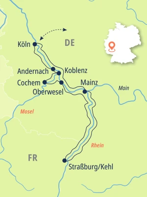 Eine Karte der Reiseroute