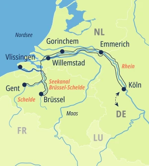 Eine Karte der Reiseroute
