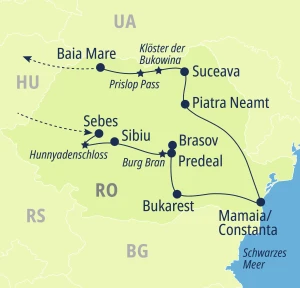 Eine Karte der Reiseroute