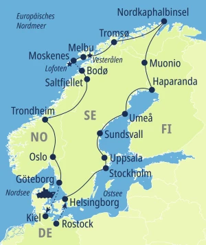 Eine Karte der Reiseroute