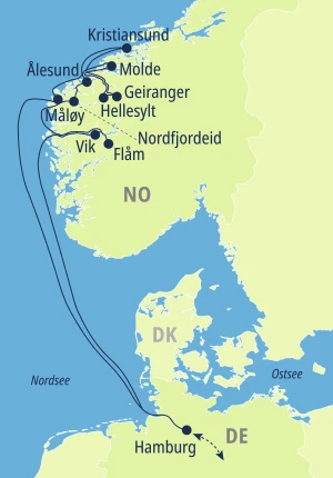 Eine Karte der Reiseroute