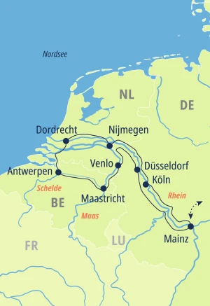 Eine Karte der Reiseroute