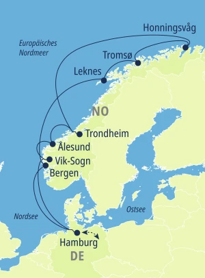 Eine Karte der Reiseroute