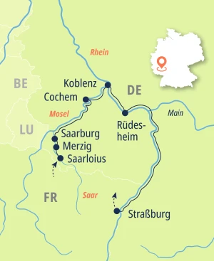 Eine Karte der Reiseroute