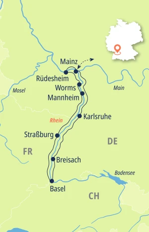Eine Karte der Reiseroute
