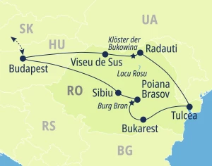 Eine Karte der Reiseroute