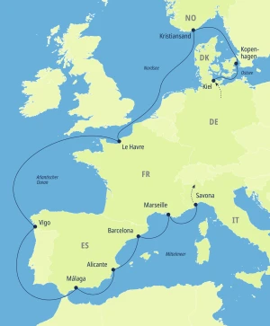 Eine Karte der Reiseroute